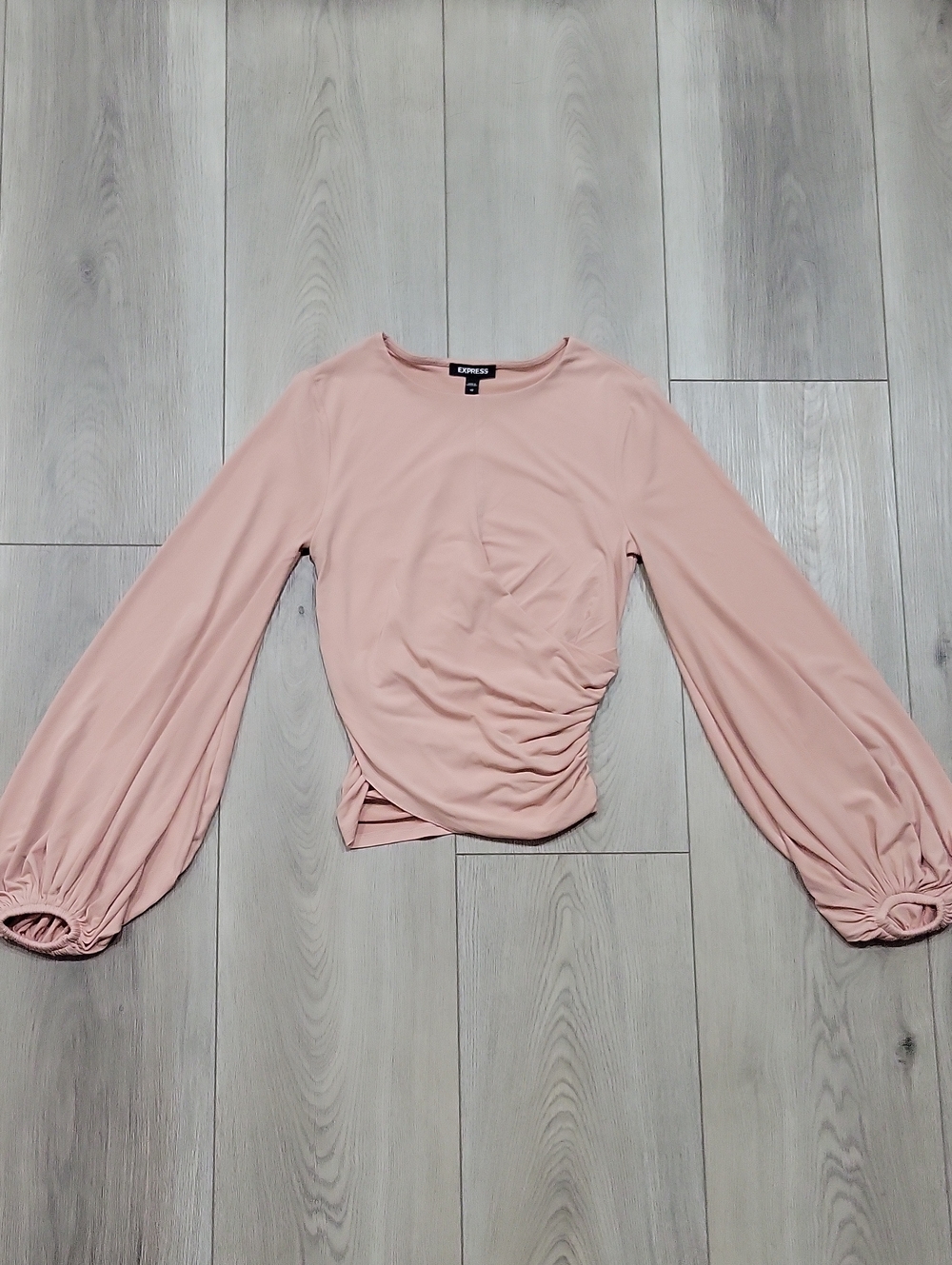 Express Pink Long-Sleeve Ruched Blouse